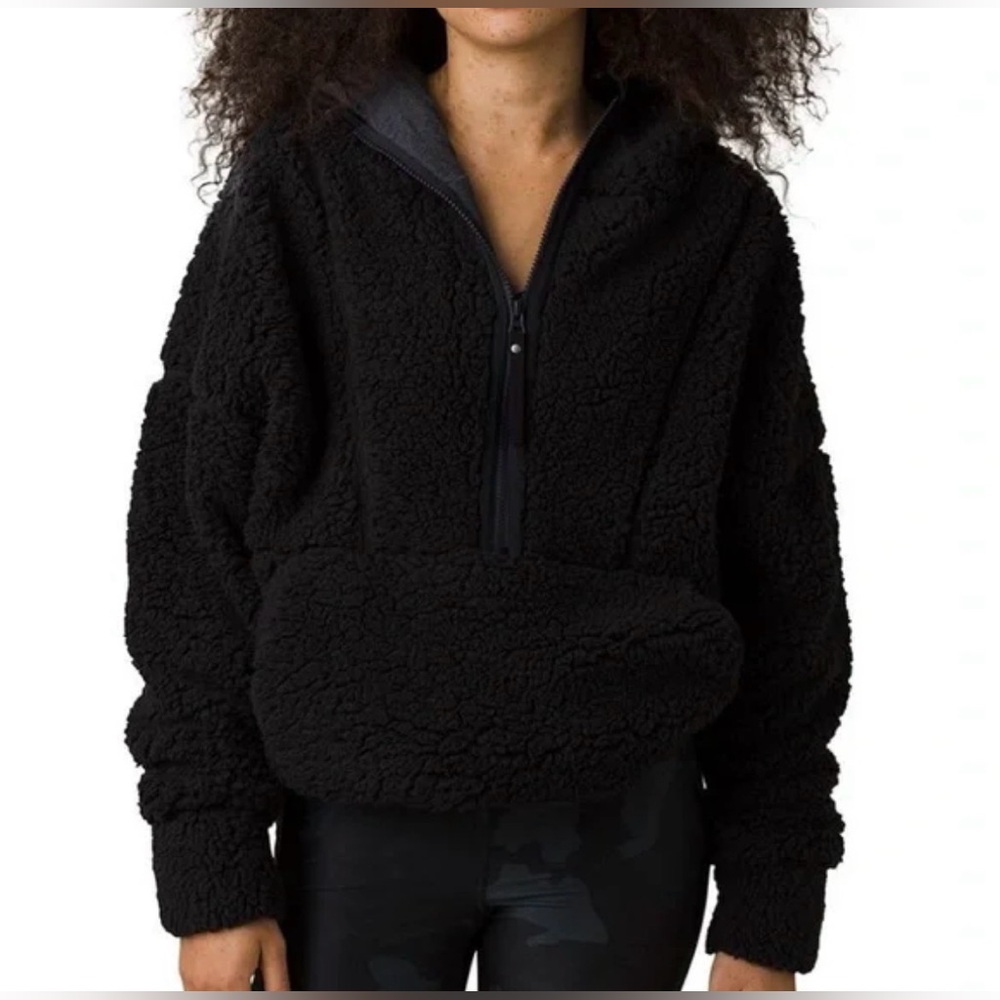 prAna Polar Escape 1/2-Zip Hooded Oversized Pullover - Black sherpa‎